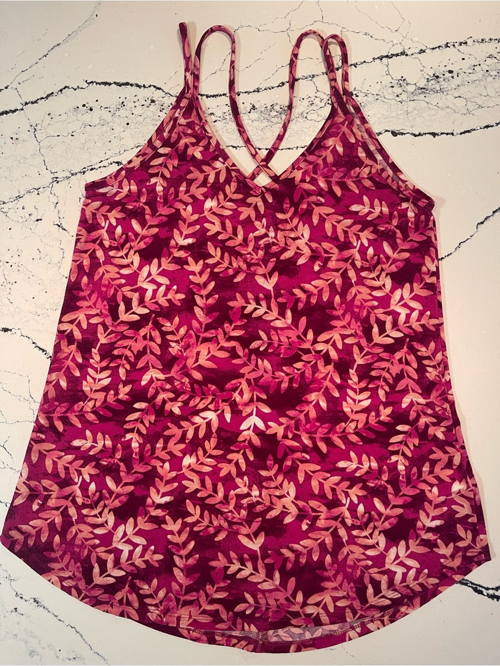 LuLaRoe Deep Pink Leaf-Print Strappy Cami